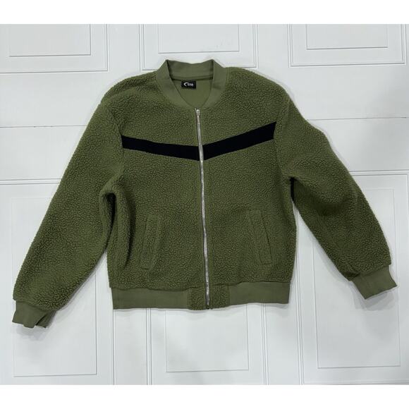 Zyia Active Olive Green and Black Sherpa Fleece Bomber Jacket Size M - Picture 1 of 6